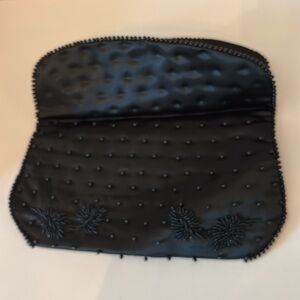 Vintage satin Beaded Clutch evening purse fully lined with flap closure